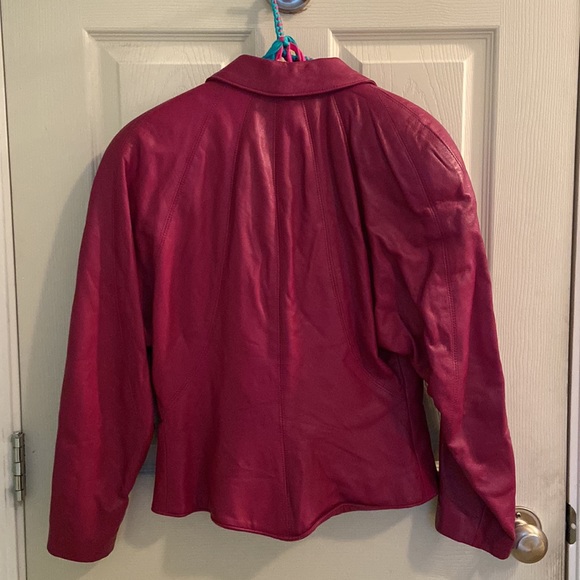 Leather bolero style jacket by Danier.  Colour of jacket is magenta. - Picture 2 of 2